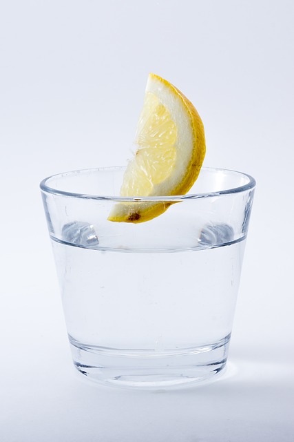 Zitronendiät: Foto von einem Glas Wasser mit einer Scheibe Zitrone.