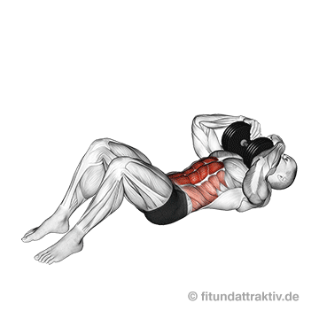 GIF von der Übung Rumpfbeugen Sit-ups mit Kurzhantel.