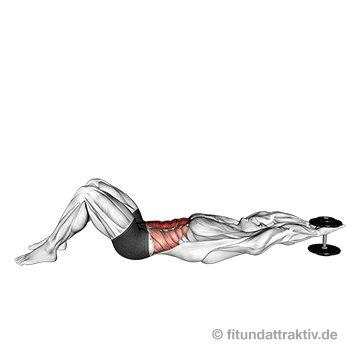 Krafttrainingsplan zuhause: GIF von der Übung Bauchpresse mit Kurzhantel.