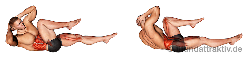 Schräge Bauchmuskeln trainieren: Bild von der Übung Criss-Cross-Crunches.