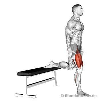 Beinstrecker Übungen: GIF von der Übung einbeinige Kniebeuge.