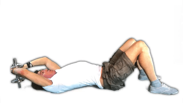 Hanteltraining PDF Trainingsplan: GIF von der Übung Bauchpresse mit Kurzhantel.