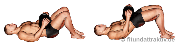 Hanteltraining PDF Trainingsplan: Bild von der Übung Beckenheben mit Kurzhantel.