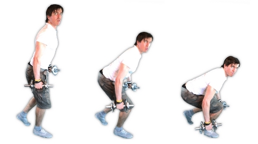 Foto von der Übung einbeinige Kniebeuge mit Kurzhanteln.