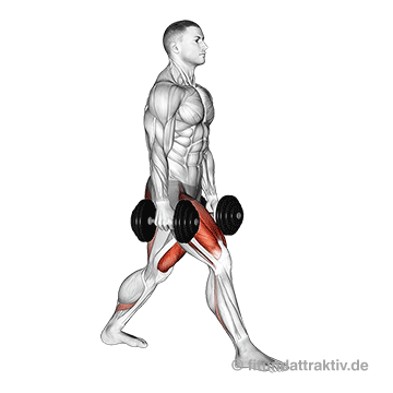 GIF von der Übung einbeinige Kniebeuge mit Kurzhanteln.