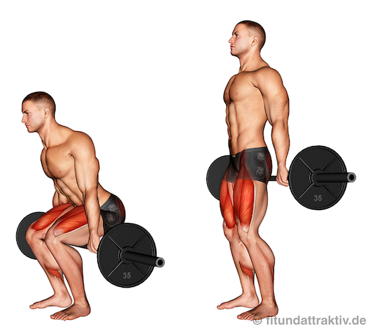 Bild von der Übung Hackenschmidt Kniebeugen mit Langhantel.