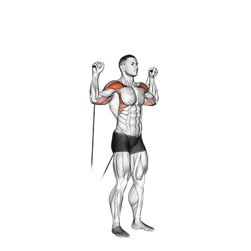 Schulterübungen Kabelzug: GIF von der Übung Schulterdrücken am Kabelzug.