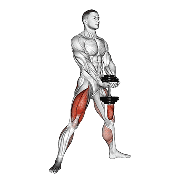 Oberschenkelmuskulatur trainieren zu Hause: GIF von der Übung Sumo Kniebeuge mit Kurzhantel.