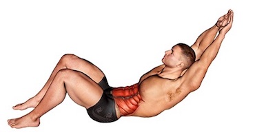Bodyweight Übungen: Foto von der Übung Crunches Arme gestreckt.