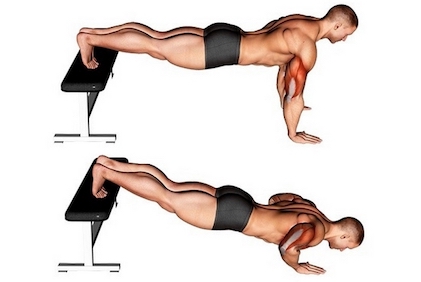 Brustmuskeln trainieren zuhause: Foto von der Übung Breite negative Liegestütze.