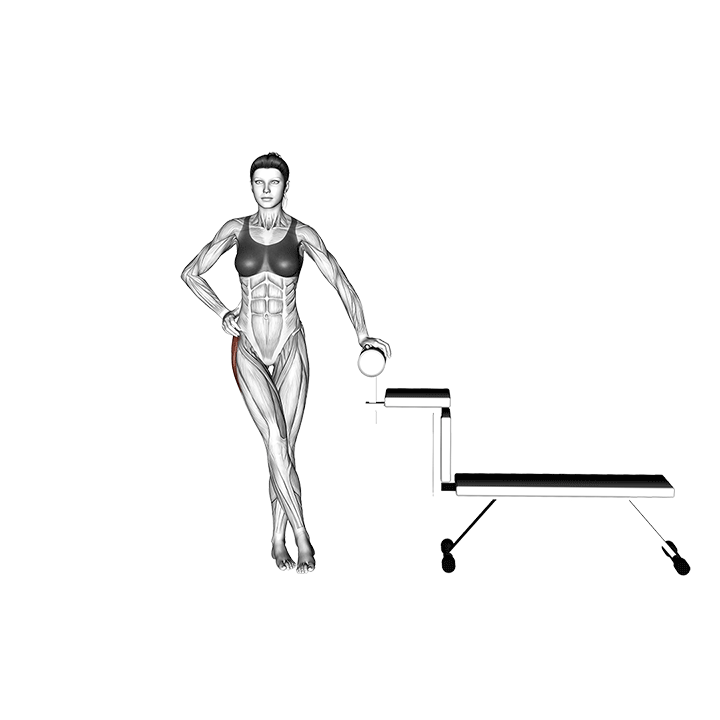 Beinmuskeln trainieren Frau: GIF von der Übung Beinheben seitlich.