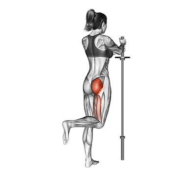 Beinmuskeln trainieren Frau: GIF von der Übung Beinheben stehend.