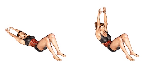 Bauch Beine Po Übungen für zuhause mit Bildern: Foto von der Übung Crunches gestreckte Arme.