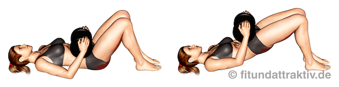 Bauch Beine Po Übungen zum Abnehmen: Bild von der Übung Beckenheben mit Gewicht.