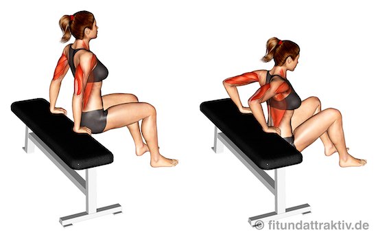 Einfache Übungen gegen Winkearme: Bild von der Übung Trizeps Dips.
