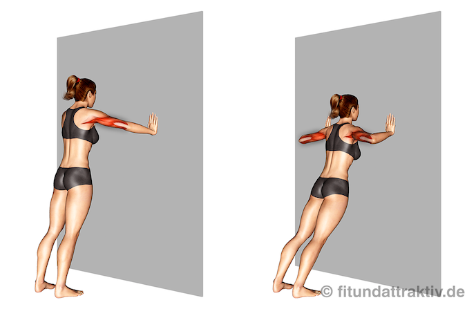 Bild von der Übung Liegestütze Frauen breit an der Wand.