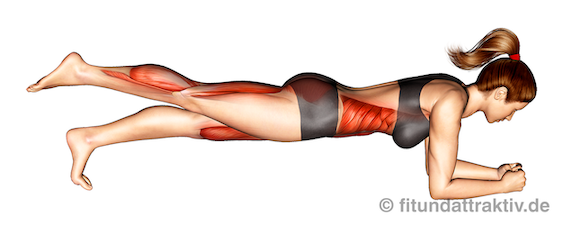Bild von der Übung Plank mit Beinheben.