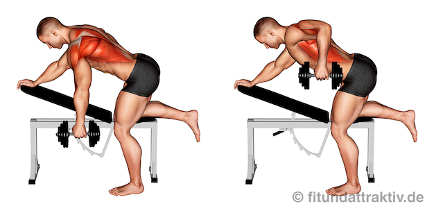 Krafttraining für Männer ab 50: Bild von der Übung Rudern mit Kurzhantel.