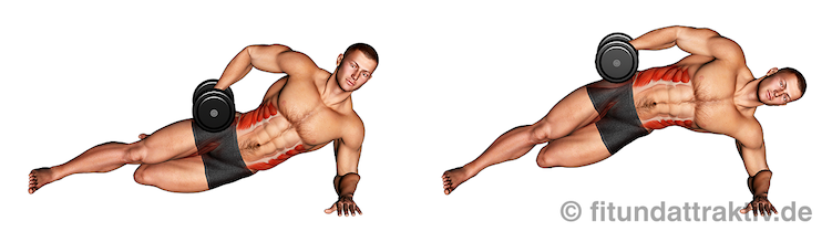 Kurzhantel Übungen Waschbrettbauch: Bild von der Übung Unterarmstütz kniend mit Kurzhantel.