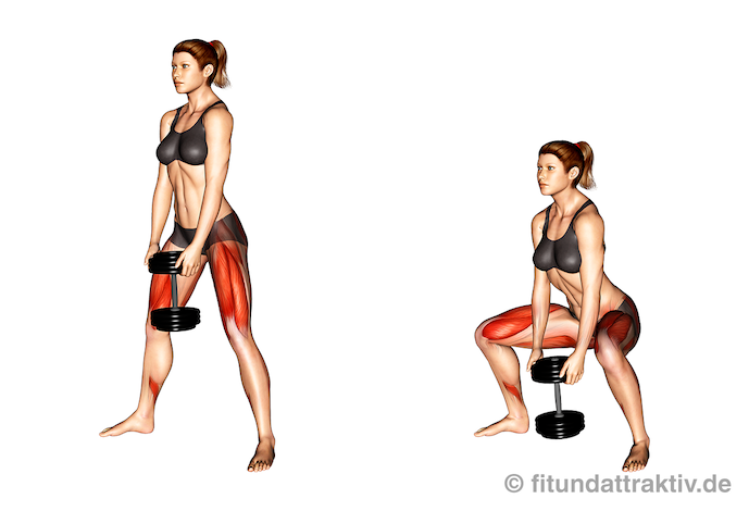 Kurzhanteltraining für Frauen ab 50: Bild von der Übung Kniebeuge mit Kurzhantel.