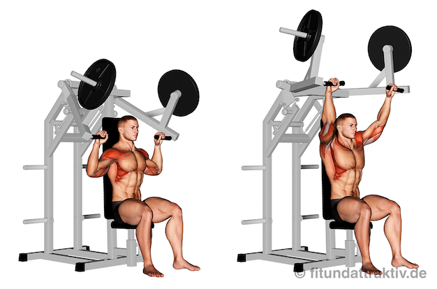 Mittlerer Schultermuskel trainieren: Bild von der Übung am Schulterdrücken Gerät.