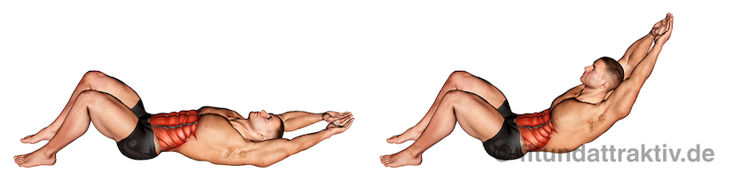 Oberkörper Training Übungen ohne Geräte: Bild von der Übung Bauchpresse gestreckte Arme.