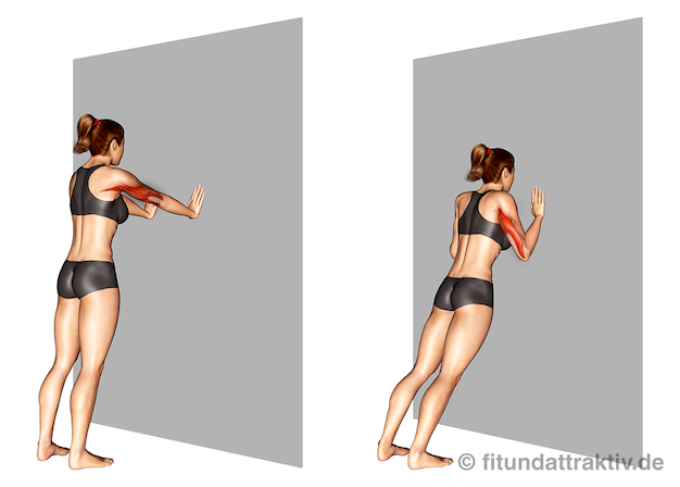 Schwabbelarme trainieren: Bild von der Übung enge Wandliegestützen.