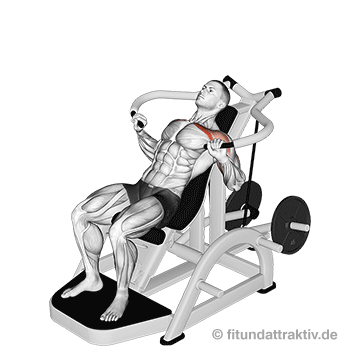 Vordere Schultermuskulatur trainieren: GIF von der Übung am Schrägbankdrücken Gerät 45 Grad.