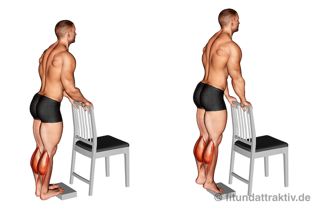 Waden trainieren zuhause ohne Geräte: Bild von der Übung Wadenheben beidbeinig.