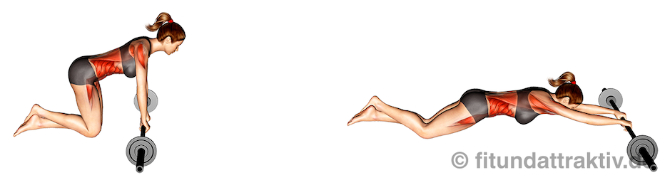 Langhantel Trainingsplan Frauen: Bild von der Übung Langhantel Bauchrolle.