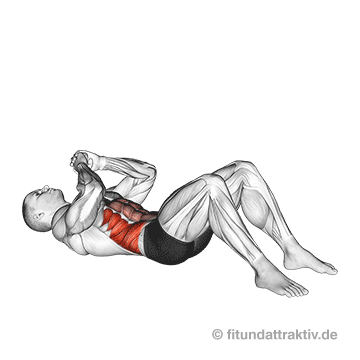 Seitlicher Bauch Training Anfänger: GIF von der Übung Situps Ellenbogen zum Knie.