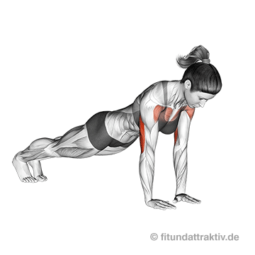 Übungen für straffe Oberarme ab 50: GIF von der Übung enge Liegestützen auf Füßen.