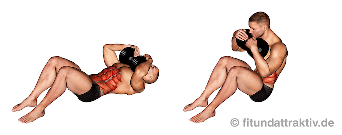 Oberer Bauch Übungen Anfänger: Bild von der Übung Situps mit Kurzhantel.