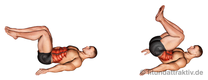 Untere Bauchmuskeln trainieren zuhause: Bild von der Übung Reverse Crunches.