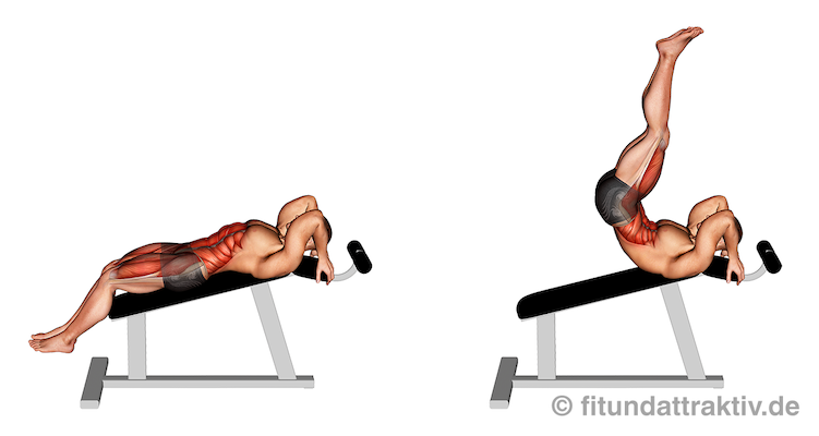 Unterer Bauch Übungen Gym: Bild von der Übung Beinheben Schrägbank.