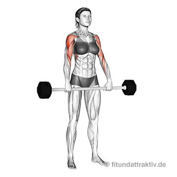 Langhantel Training zuhause Frauen: GIF von der Übung aufrechtes Langhantelrudern.