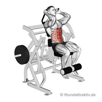 Übungen für den Bauch zum Abnehmen: GIF von der Übung Bauchpresse am Gerät.