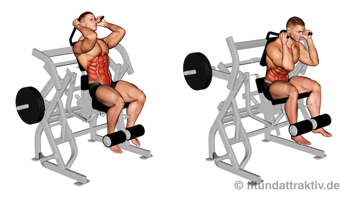 Übungen für den Bauch zum Abnehmen: Bild von der Übung Bauchpresse am Gerät.