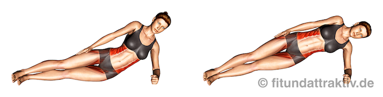 Übungen für den Bauch zum Abnehmen: Bild von der Übung seitlicher Unterarmstütz.