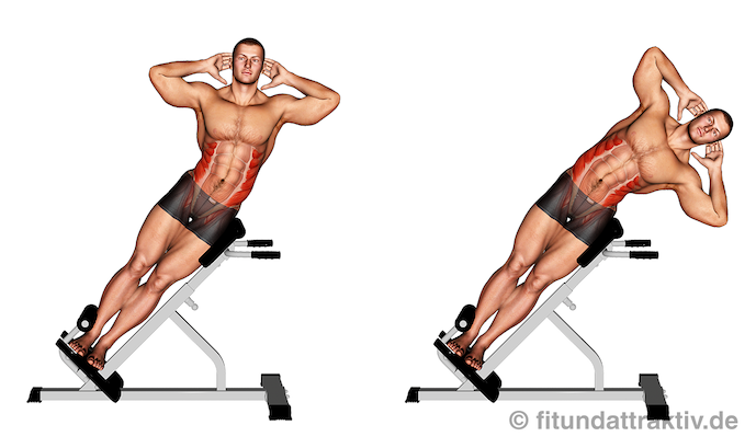 Übungen für den Bauch zum Abnehmen: Bild von der Übung seitliches Oberkörperbeugen am Gerät.