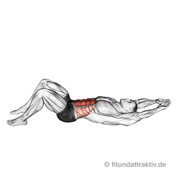 Übungen Oberkörper ohne Geräte: GIF von der Übung Crunches Arme gestreckt.