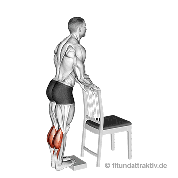 Waden Übungen ohne Geräte: GIF von der Übung Wadenheben beidbeinig.