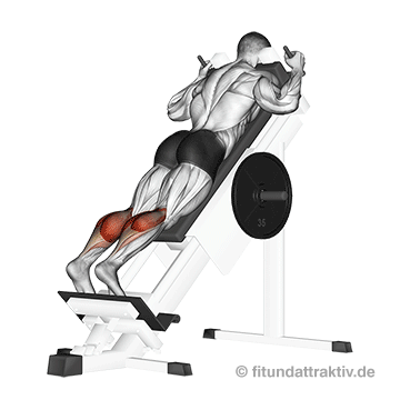 Wadenmuskel aufbauen Übung: GIF von der Übung an der schrägen Wadenheben Maschine.