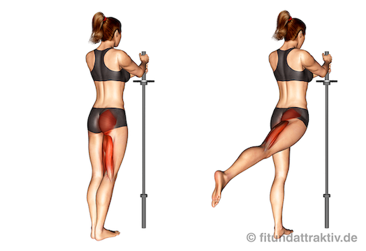 Bauch Beine Po Übungen für zuhause kostenlos: Bild von der Übung hinteres Beinheben.