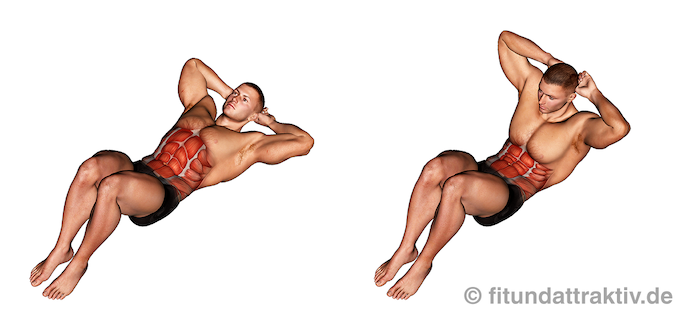 Ganzkörpertraining ohne Geräte PDF: Bild von der Übung Crunches.