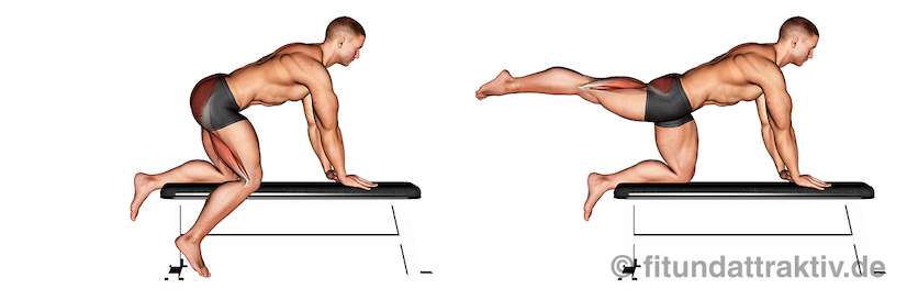 Gluteus maximus trainieren zuhause: Bild von der Übung gestrecktes Beinheben.