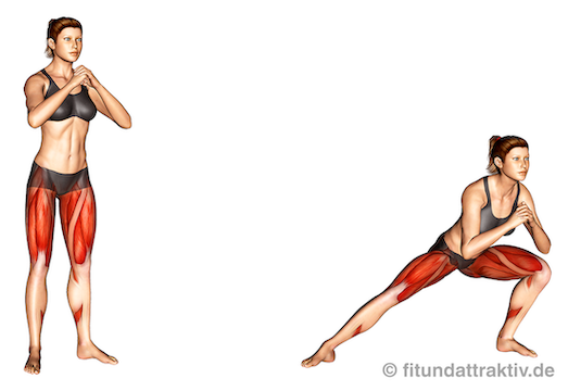 Gluteus maximus trainieren zuhause: Bild von der Übung seitliche Ausfallschritte.