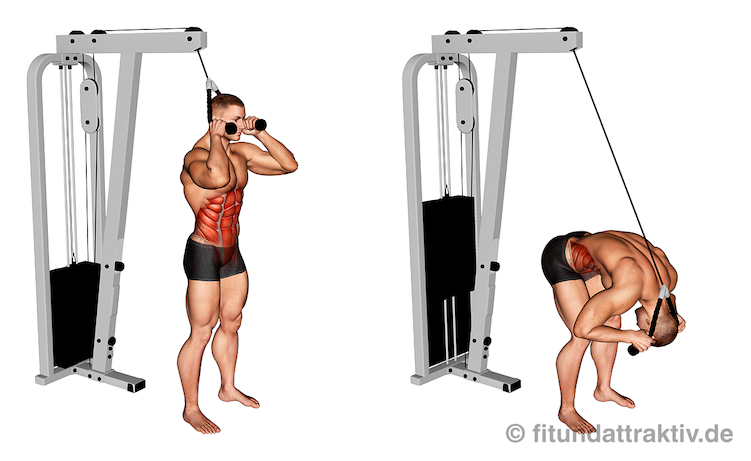Kabelzug Fitness: Bild von der Übung Crunches am Kabelzug.