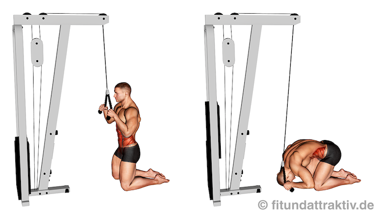 Kabelzug Trainingsplan: Bild von der Bauch Übung Crunches am Kabelzug.
