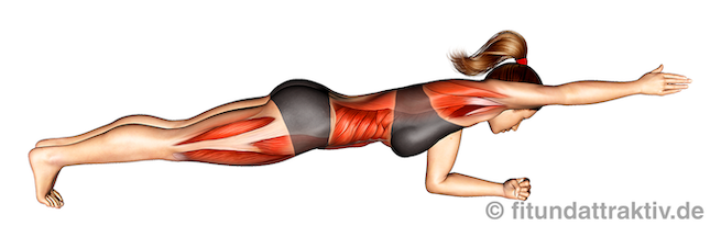 Bild von der Übung Plank mit Armheben.